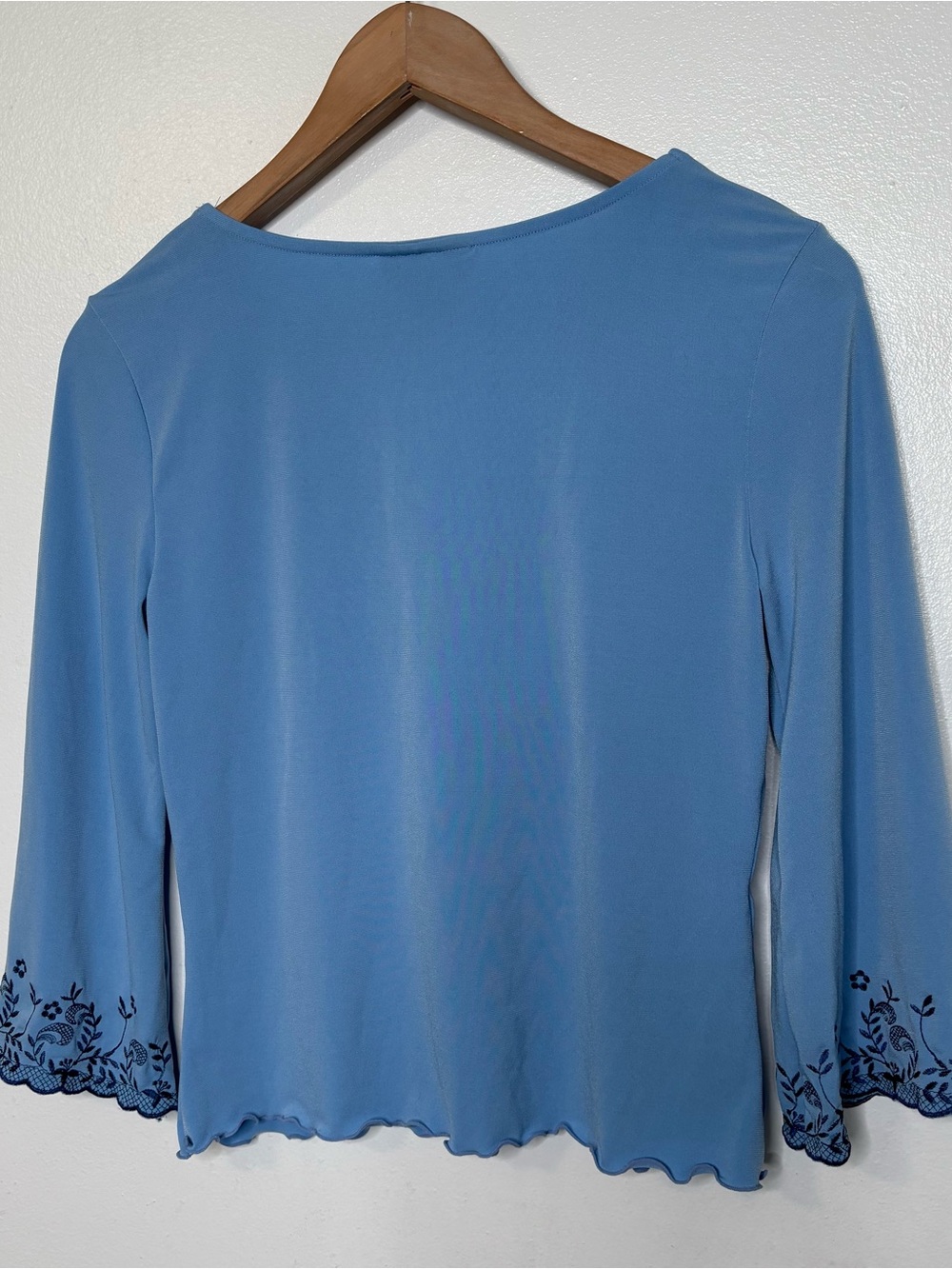 Vintage Y2K Express Blue Embroidered Babydoll Top M - Picture 10 of 11